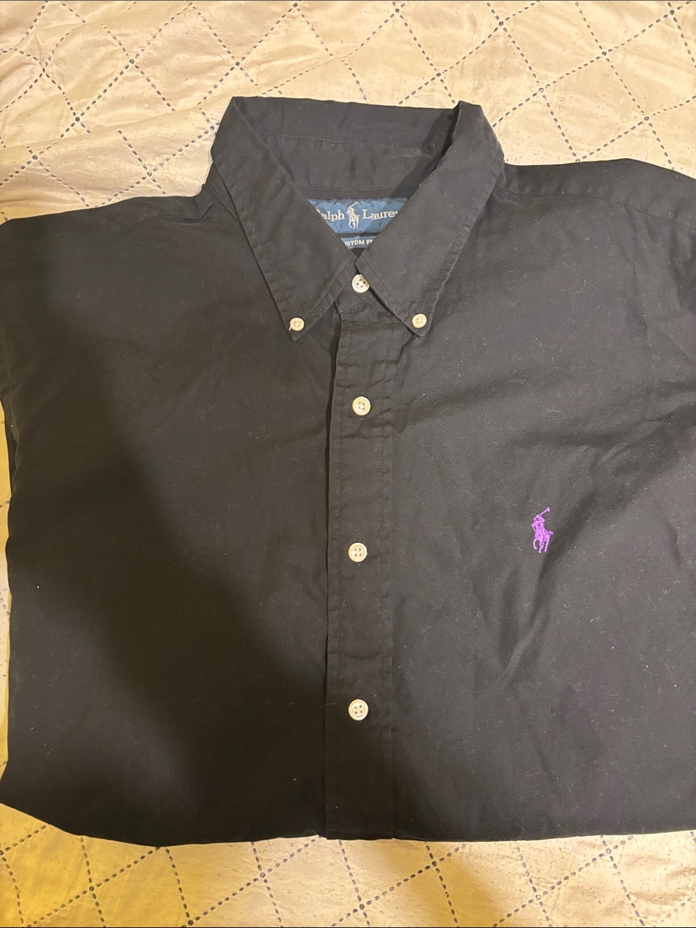 Ralph Lauren Men’s Black Button-Down Shirt with Purple Pony